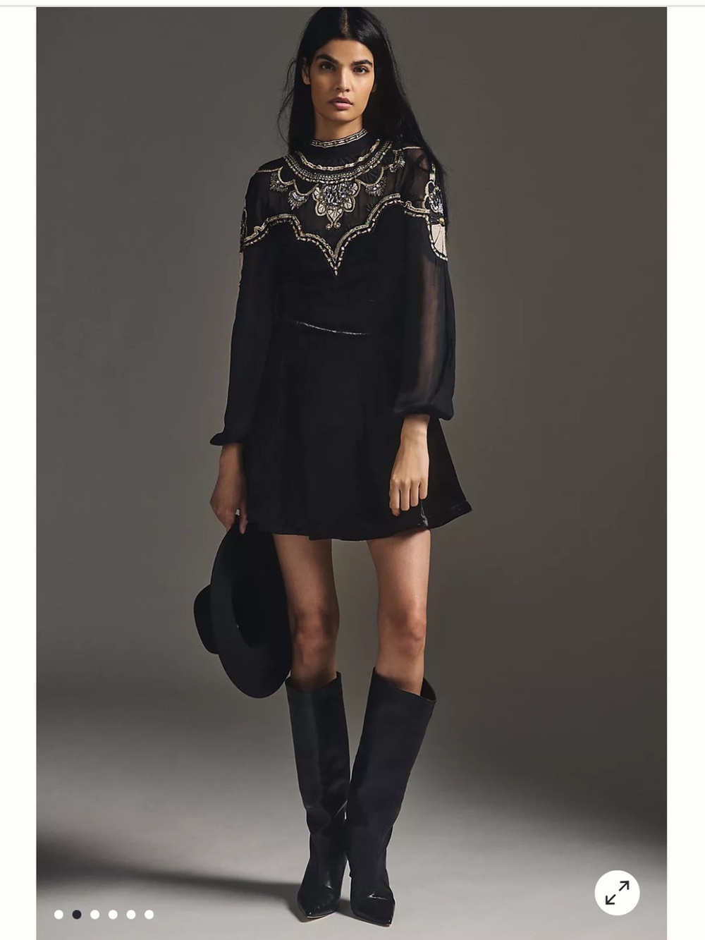 Anthropologie Black Mini Dress with Silver Embellishment